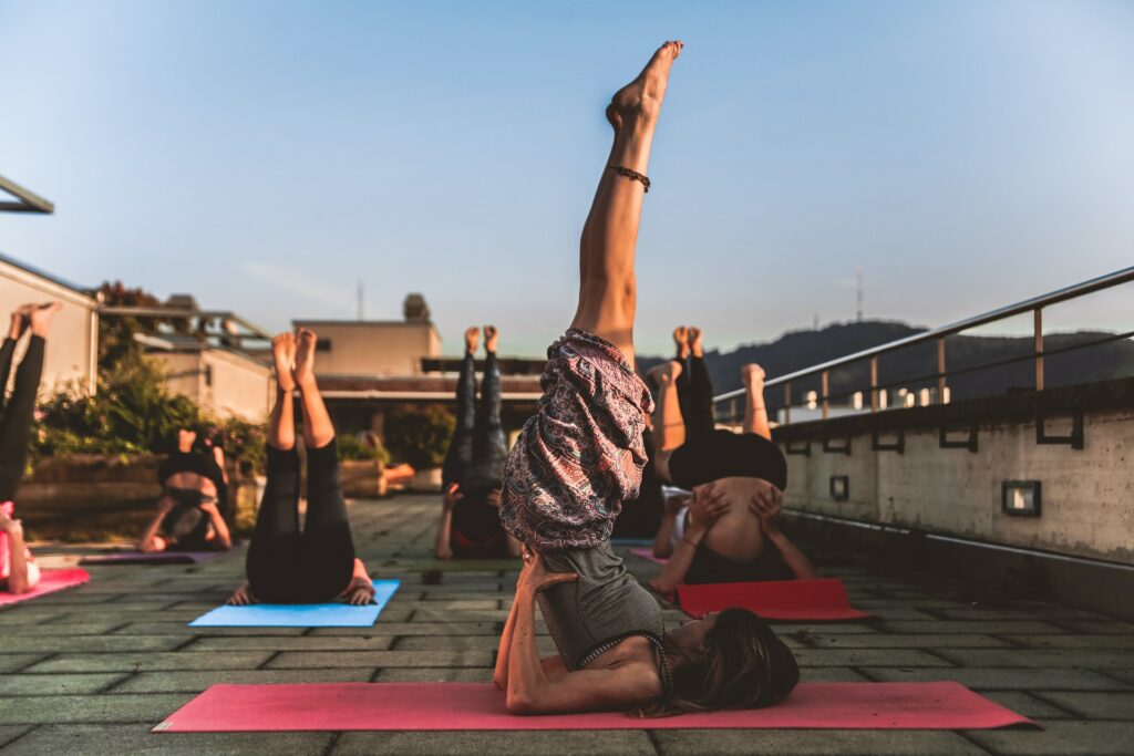 Section's illustration doing sports with friends yoga