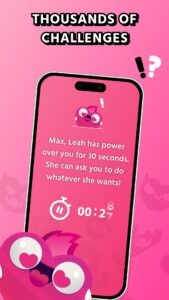 Screenshot of truth or dare game app with thousands of challenges available