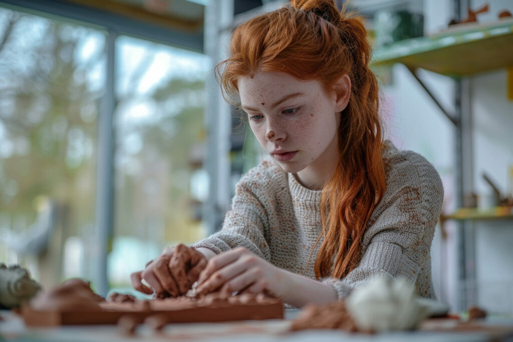Kid creating shapes with clay